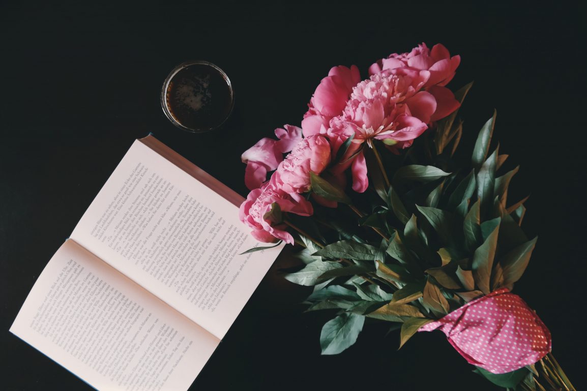 Open book and flowers