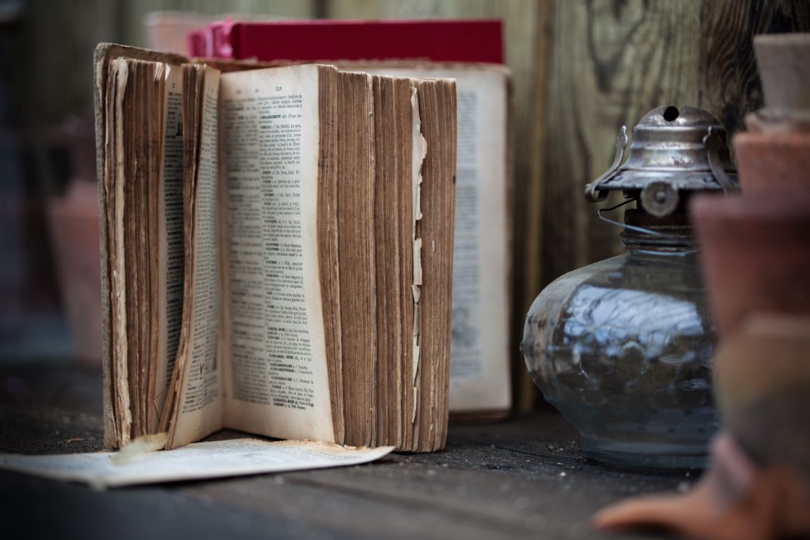 Open book on counter