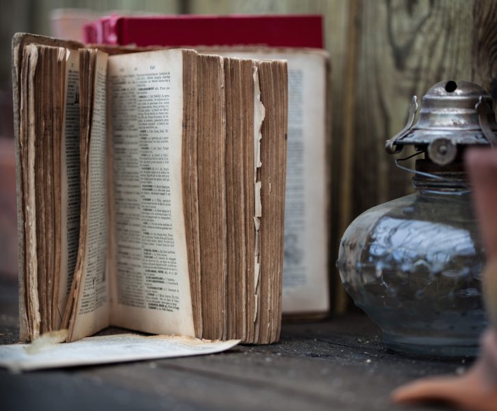 Open book on counter