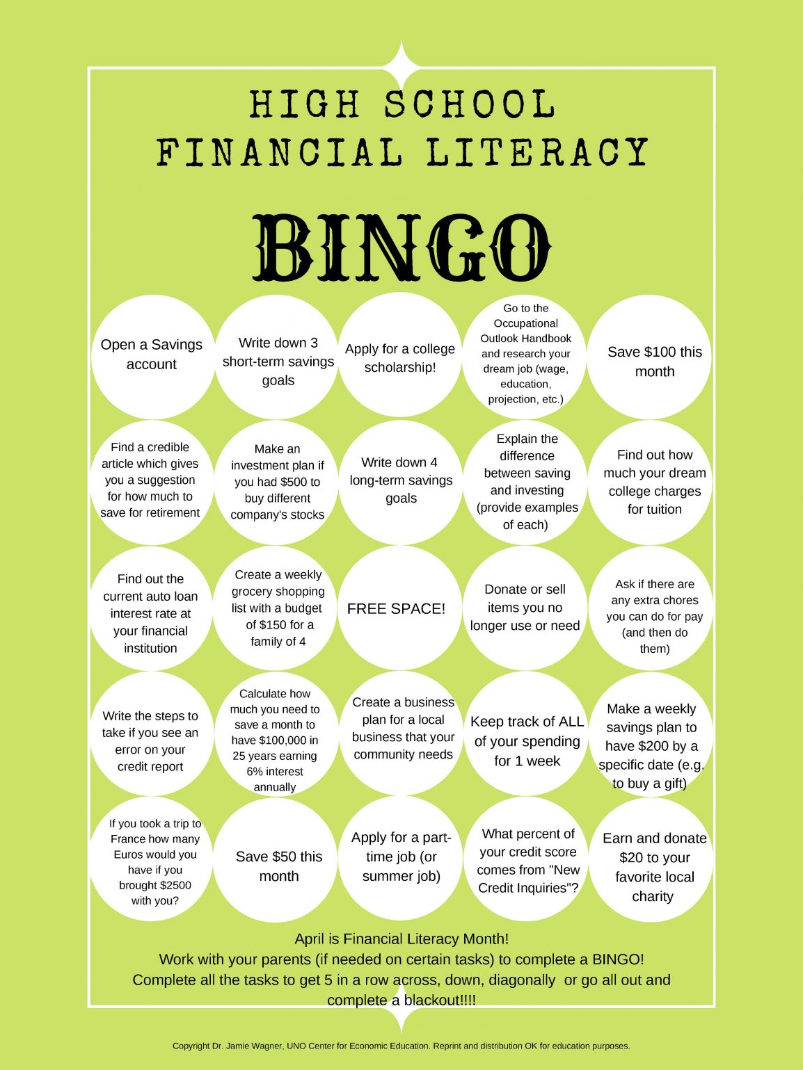 Financial Literacy Bingo