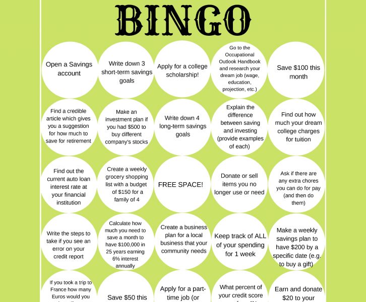 Financial Literacy Bingo