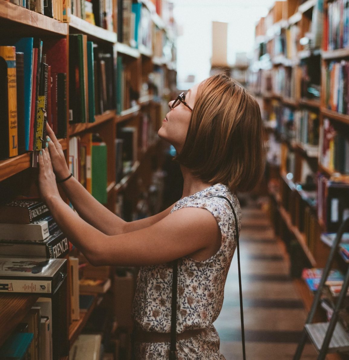 A woman in a library