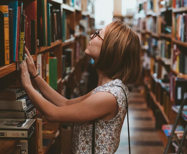 A woman in a library